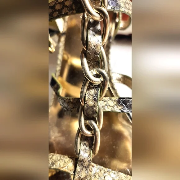 COACH | Green-ish Snake Skin Gold Ankle Strap Heels - Picture 10 of 16